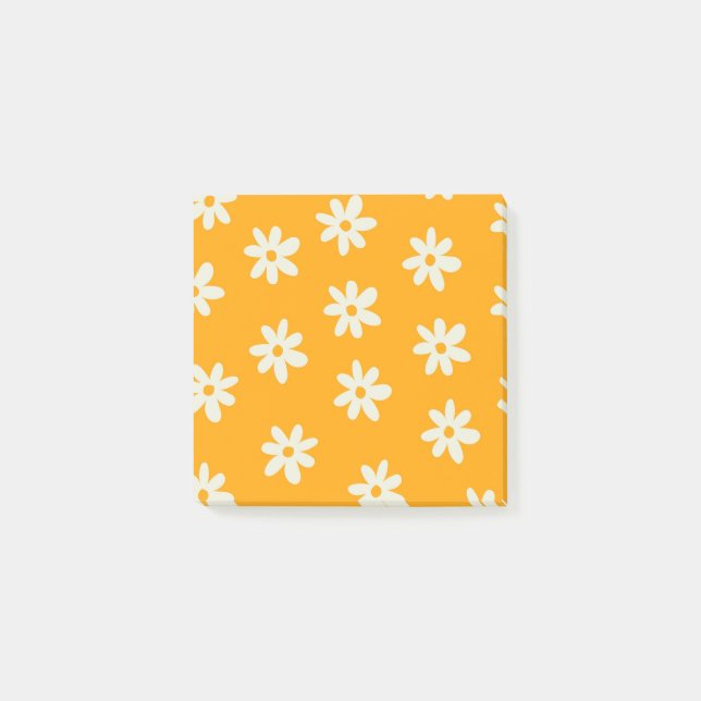Bloco De Notas Padrão de Flor Simples Floral Branco Amarelo Retro (Frente)