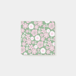 Bloco De Notas Padrão de Flor Y2K 70s - Cor-de-rosa Verde