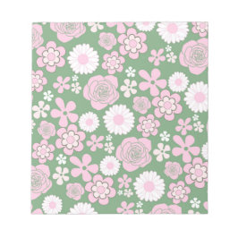 Bloco De Notas Padrão de Flor Y2K 70s - Cor-de-rosa Verde