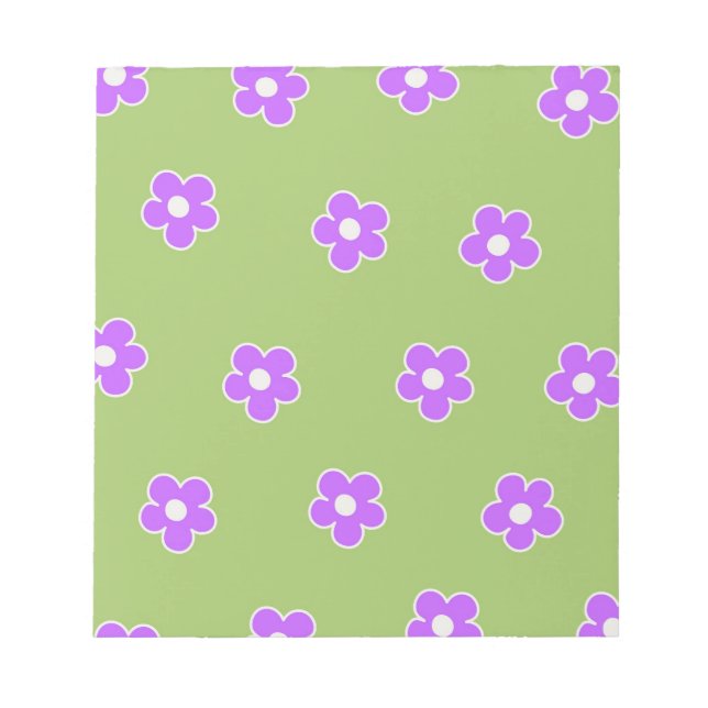 Bloco De Notas Padrão de Flor Y2K Retro Roxo Verde (Frente)