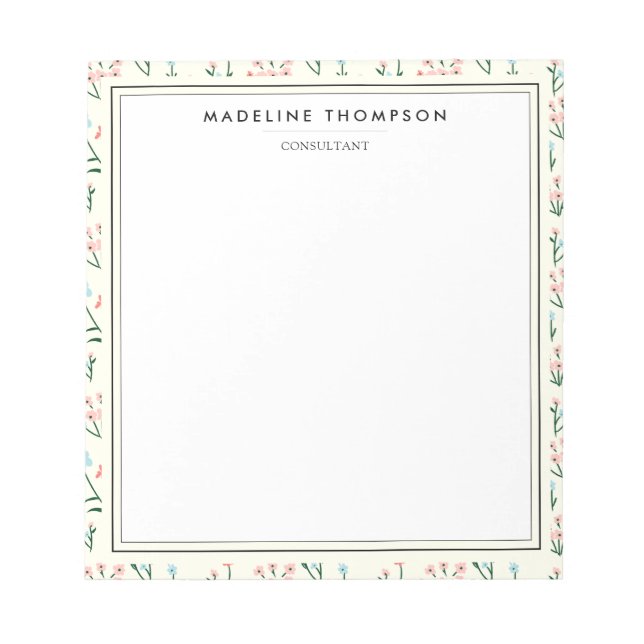 Bloco De Notas Padrão de Flores Rosa Azul Pastel Chic Feminino (Frente)