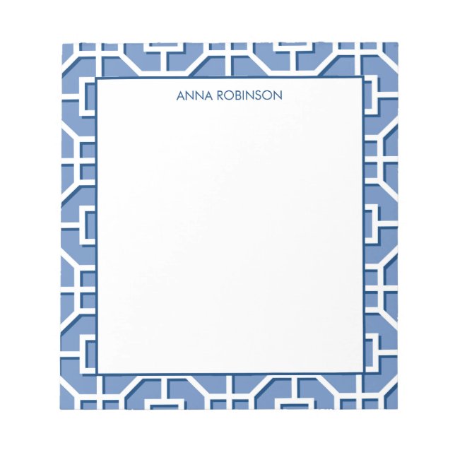 Bloco De Notas Padrão de Frete Branco e Azul Chinoiserie (Frente)