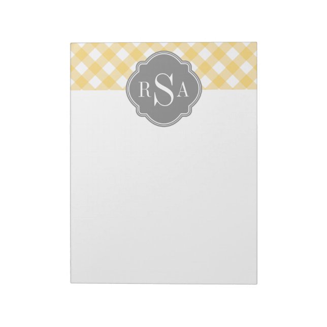 Bloco De Notas Padrão de Gingham Amarelo de Cinza Monográfica Tri (Invertido)