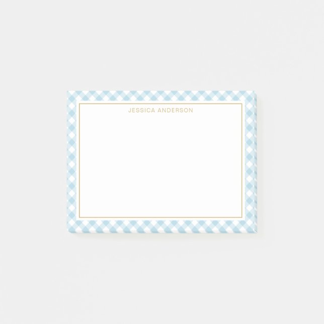 Bloco De Notas Padrão De Gingham Branco E Azul-Claro (Frente)