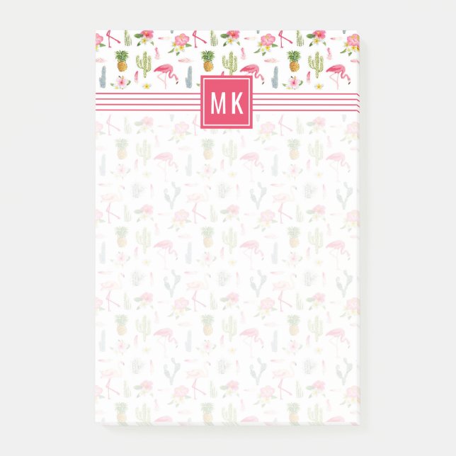 Bloco De Notas Padrão de Hibiscus do Flamingo Cactus Pineapple (Frente)