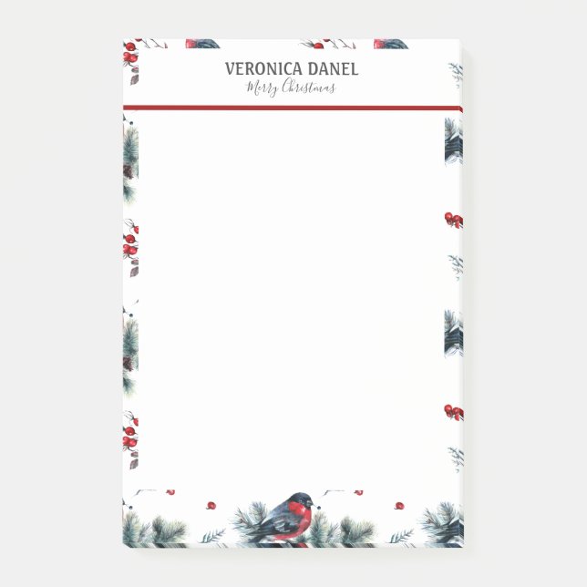 Bloco De Notas Padrão de Holly e Bulfinch de Natal (Frente)