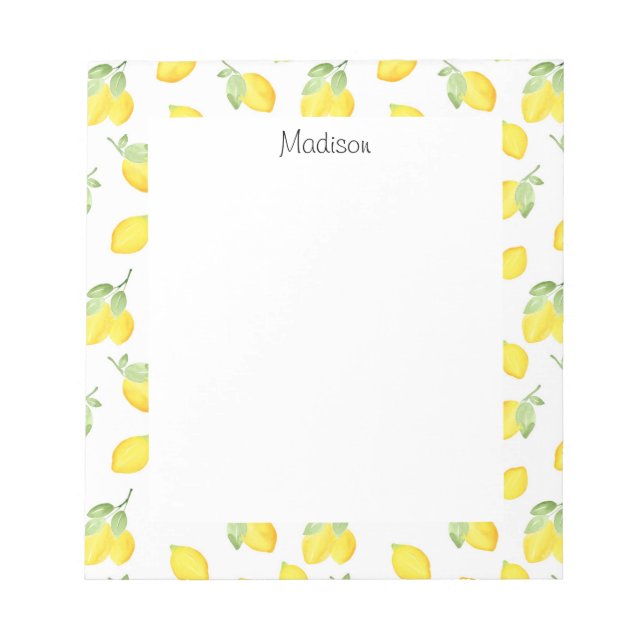 Bloco De Notas Padrão de Limões de Aquarela (Frente)