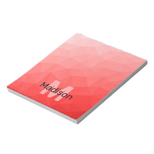 Bloco De Notas Padrão de malha geométrica do Red ombre Monograma