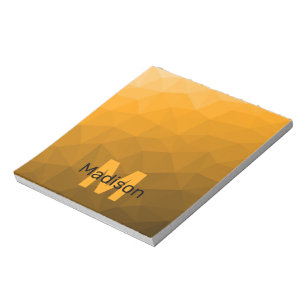 Bloco De Notas Padrão de malha geométrica ombre laranja Monograma