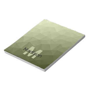 Bloco De Notas Padrão de malha geométrica verde exército Monogram