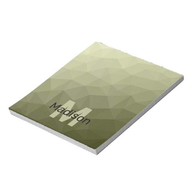 Bloco De Notas Padrão de malha geométrica verde exército Monogram (Invertido)