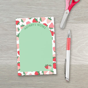 Bloco De Notas Padrão de Morango Rosa Vermelho com Arco Verde e N