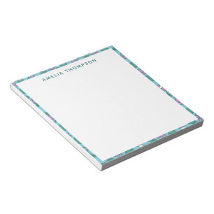 Bloco De Notas Padrão de Motif Floral Teal Retro Boho Personaliz