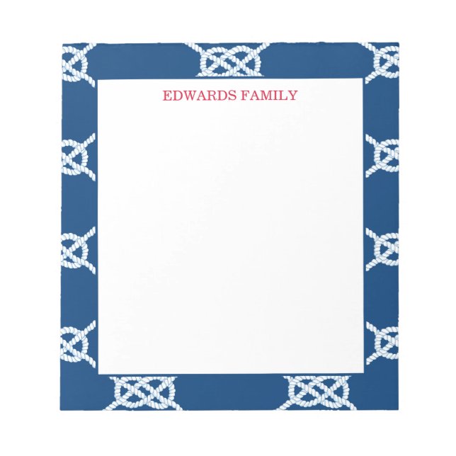 Bloco De Notas Padrão de nó náutico clássico do Marinho (Frente)