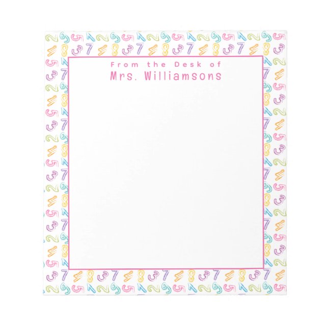 Bloco De Notas Padrão de Números Fofos - Da Mesa da Professora (Frente)