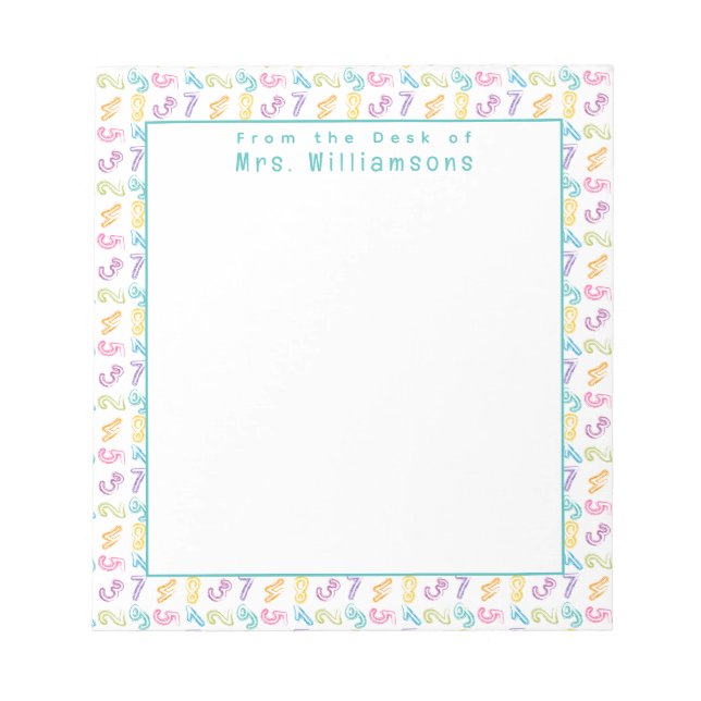 Bloco De Notas Padrão de Números Fofos - Da Mesa da Professora (Frente)