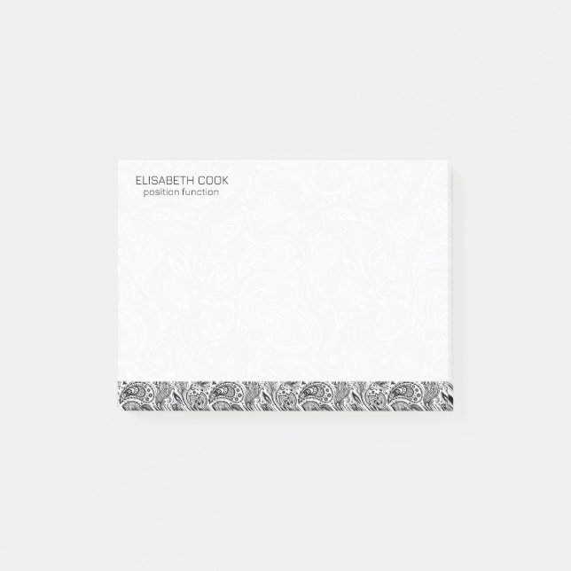 Bloco De Notas Padrão de Paisley Preto e Branco (Frente)