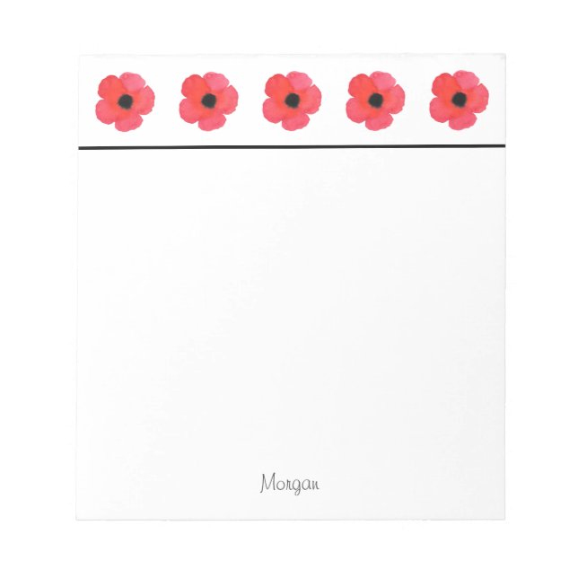 Bloco De Notas Padrão de Papoila de Cor da Água Vermelha (Frente)