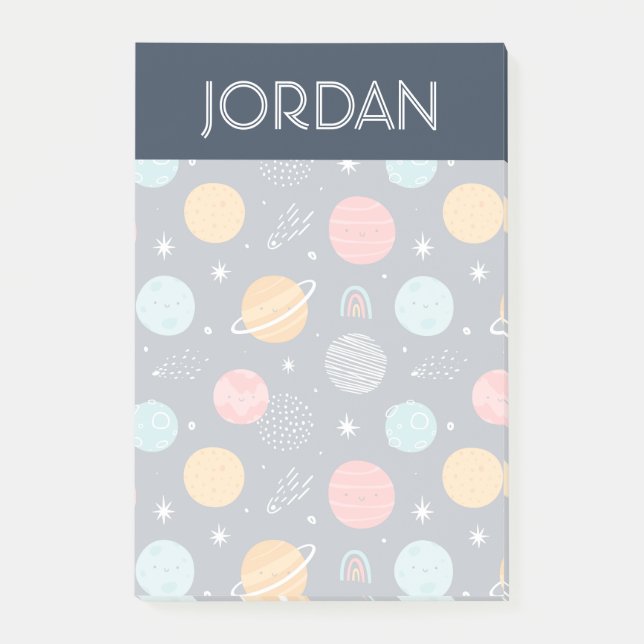 Bloco De Notas Padrão de planeta sorridente e bonito (Frente)