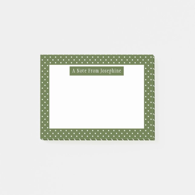 Bloco De Notas Padrão de Pontos Brancos em Verde Oliva e Texto (Frente)