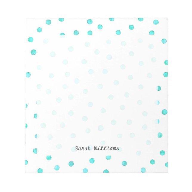 Bloco De Notas Padrão de Pontos de Confetti Branco Azul Teal (Frente)
