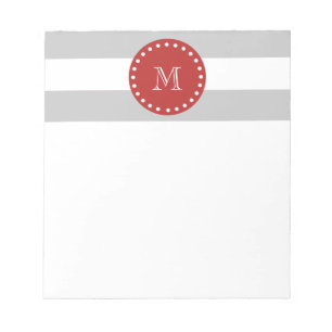 Bloco De Notas Padrão de Stripes Brancas de Cinza, Monograma Ver