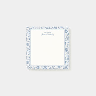 Bloco De Notas Padrão de Toalete de Flor Azul e Branco Personaliz