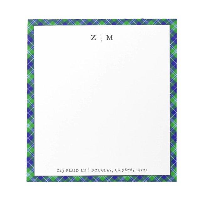 Bloco De Notas Padrão de Xadrez de Douglas Clan Tartan (Frente)