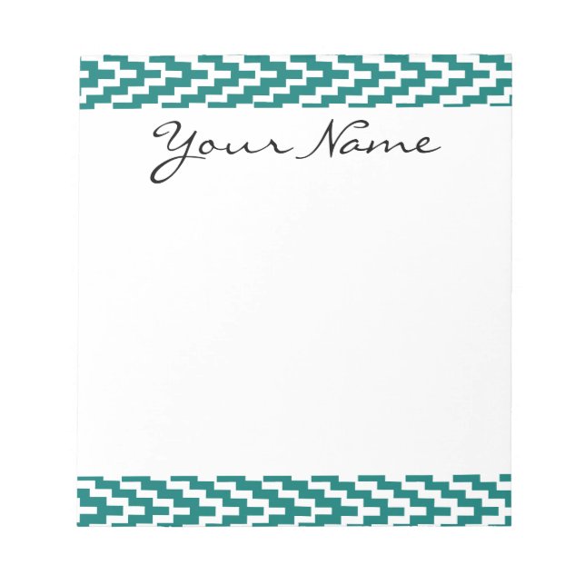 Bloco De Notas Padrão de Zig Zag do Ikat Chevron Branco Monograma (Frente)