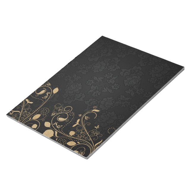 Bloco De Notas Padrão Decorativo Preto e Dourado (Inclinado)