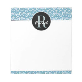 Bloco De Notas Padrão Desenhado Mão no Teal, Monograma