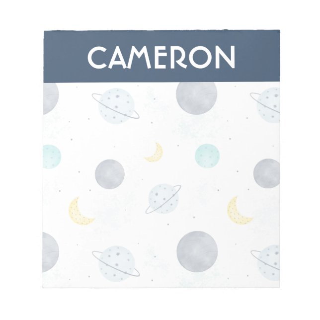 Bloco De Notas Padrão do Planeta Espacial Azul de Cores Aquáticas (Frente)