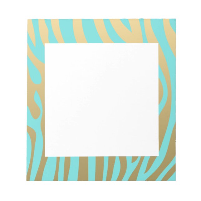 Bloco De Notas Padrão Dourado e azul de faixa de zebra (Frente)