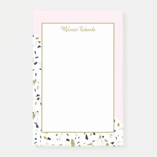 Bloco De Notas Padrão Dourado Marble Terrazzo  Rosa-Blush Moderno