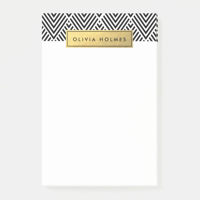Bloco De Notas Padrão Faux Foil Chevron Preto e Dourado (Frente)