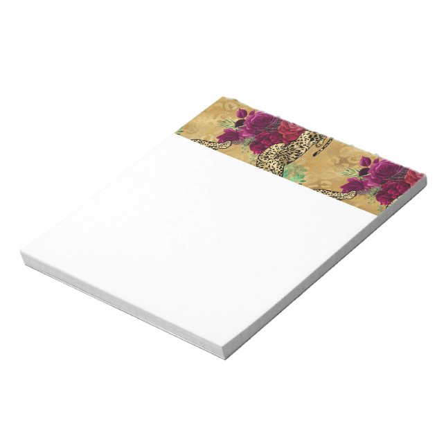 Bloco De Notas Padrão Flor Floral da Rosa vermelha Leopardo Cheet (Invertido)