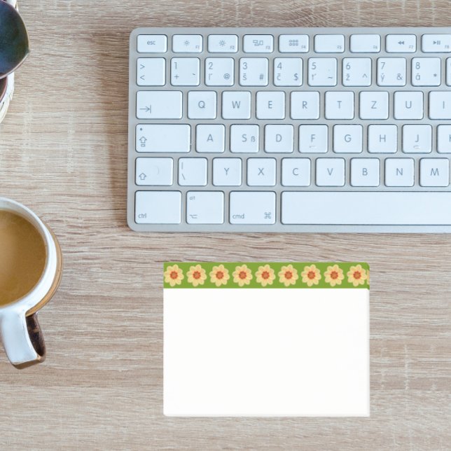 Bloco De Notas Padrão Floral Amarelo Dahlia na Fronteira Verde (In Situ)