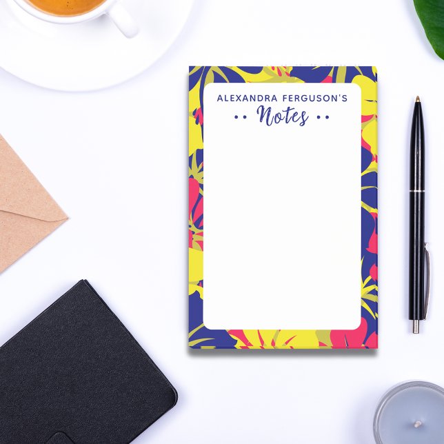 Bloco De Notas Padrão Floral Amarelo-Rosa-Rosa-Tropical Chic (Criador carregado)