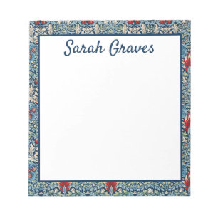 Bloco De Notas Padrão Floral Azul do Nome Personalizado
