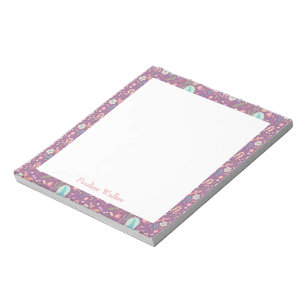 Bloco De Notas Padrão Floral Bonito em Roxo com Nome