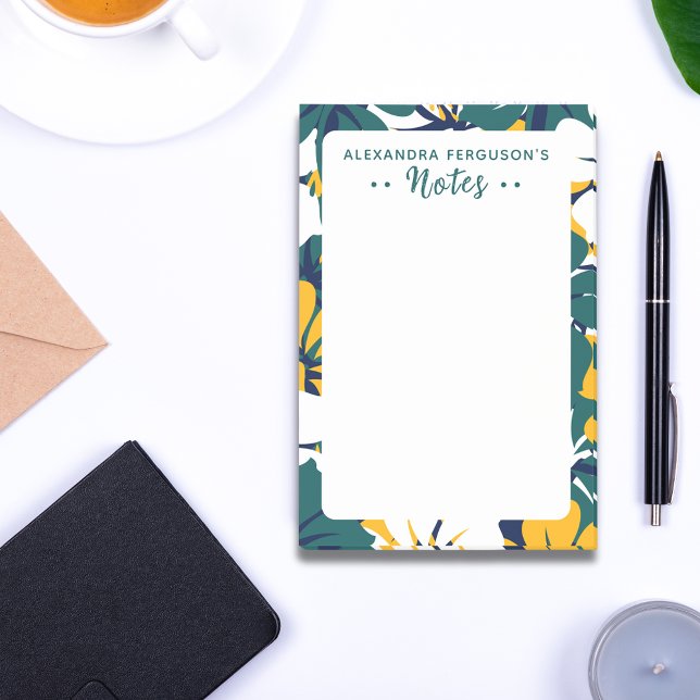 Bloco De Notas Padrão Floral Branco Verde Tropical Branco (Criador carregado)