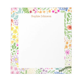 Bloco De Notas Padrão Floral de Aquarela Bonito Personalizado