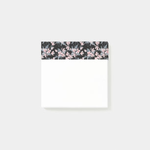Bloco De Notas Padrão Floral de Aquarela Rosa e Cinza