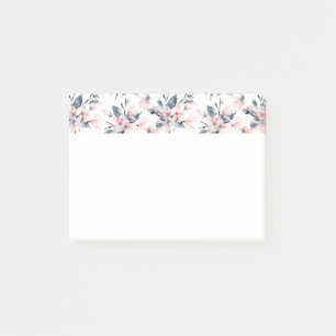 Bloco De Notas Padrão Floral de Aquarela Rosa e Cinza