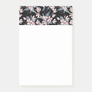Bloco De Notas Padrão Floral de Aquarela Rosa e Cinza
