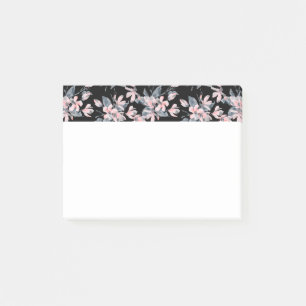 Bloco De Notas Padrão Floral de Aquarela Rosa e Cinza