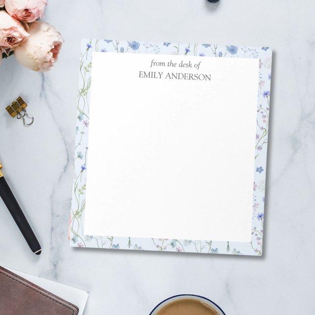 Bloco De Notas Padrão Floral de Flor Bonito Roxo Azul (In situ)