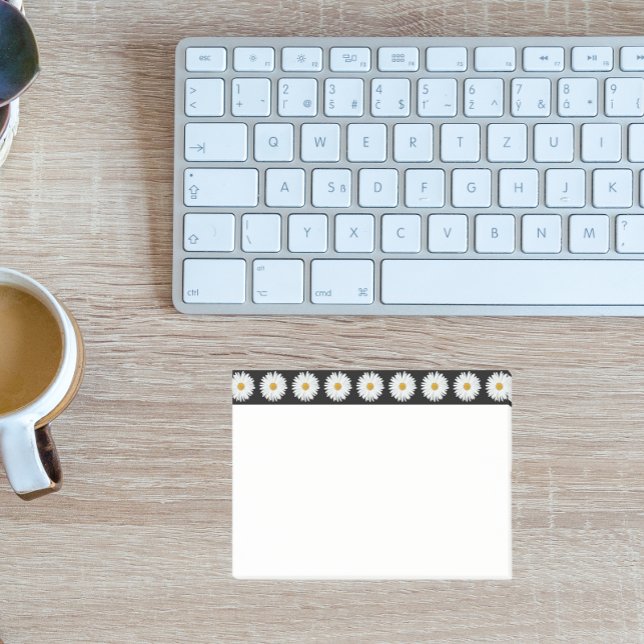 Bloco De Notas Padrão Floral de Margarida Branca na Fronteira Neg (In Situ)