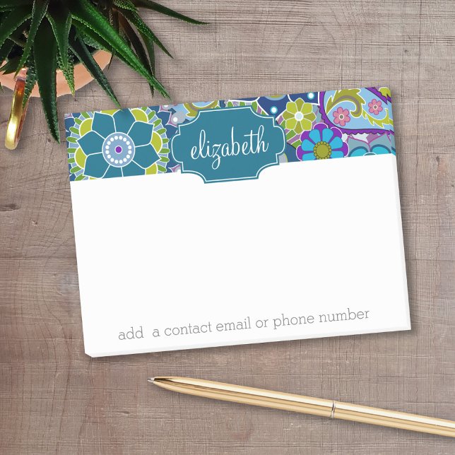 Bloco De Notas Padrão Floral Divertido com Nome Personalizado (Personalized post it notes with low quantity. Add your personal touch.)