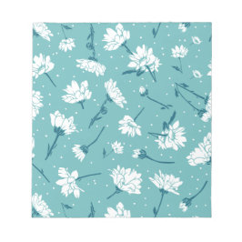 Bloco De Notas Padrão Floral Elegante - Botânica Branca e Teal